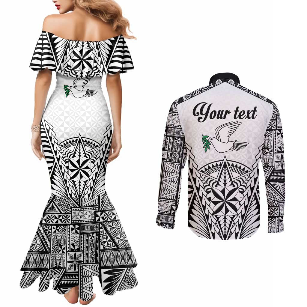 Personalised Tonga 676 Couples Matching Mermaid Dress and Long Sleeve Button Shirt Tribal Kupesi Ngatu Unique LT9 - Polynesian Pride