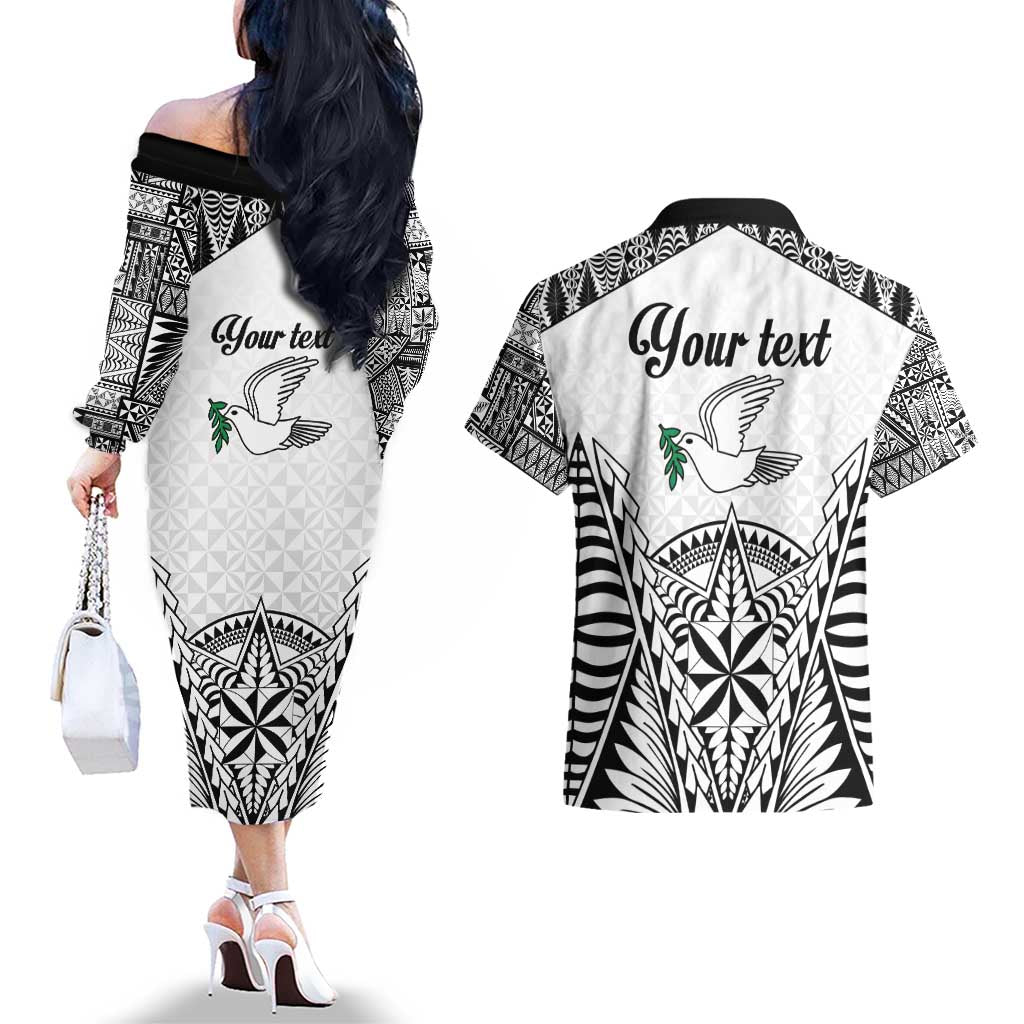 Personalised Tonga 676 Couples Matching Off The Shoulder Long Sleeve Dress and Hawaiian Shirt Tribal Kupesi Ngatu Unique LT9 - Polynesian Pride