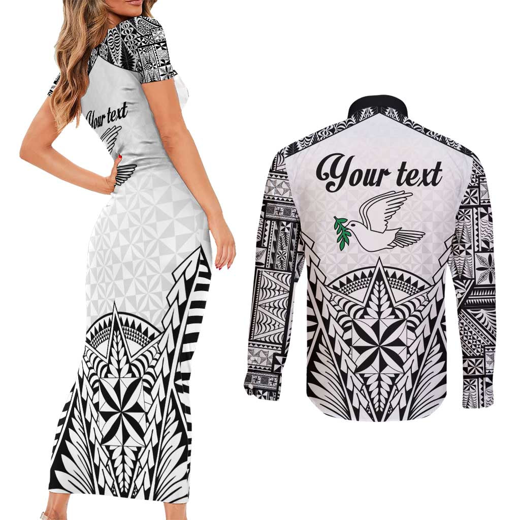 Personalised Tonga 676 Couples Matching Short Sleeve Bodycon Dress and Long Sleeve Button Shirt Tribal Kupesi Ngatu Unique LT9 - Polynesian Pride