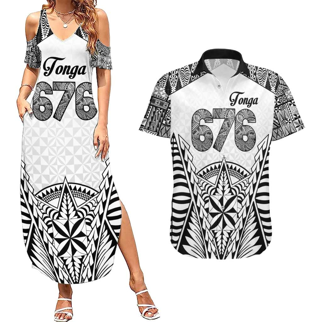 Personalised Tonga 676 Couples Matching Summer Maxi Dress and Hawaiian Shirt Tribal Kupesi Ngatu Unique LT9 White - Polynesian Pride
