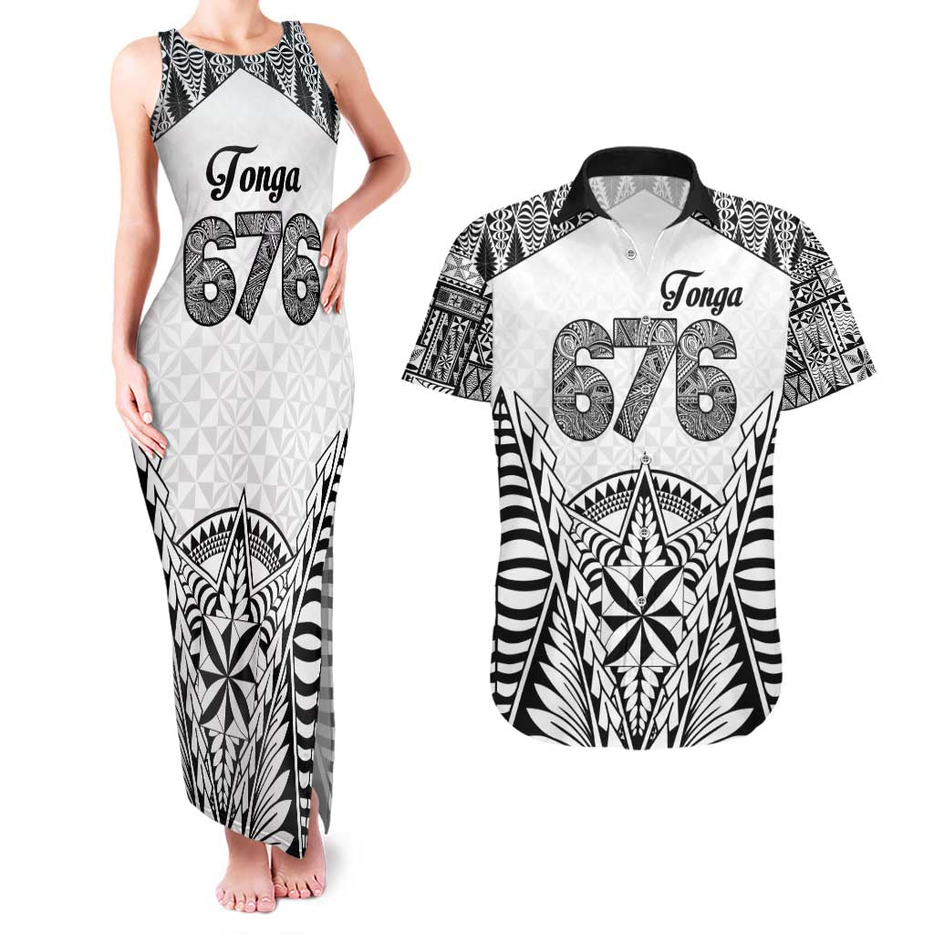 Personalised Tonga 676 Couples Matching Tank Maxi Dress and Hawaiian Shirt Tribal Kupesi Ngatu Unique LT9 White - Polynesian Pride