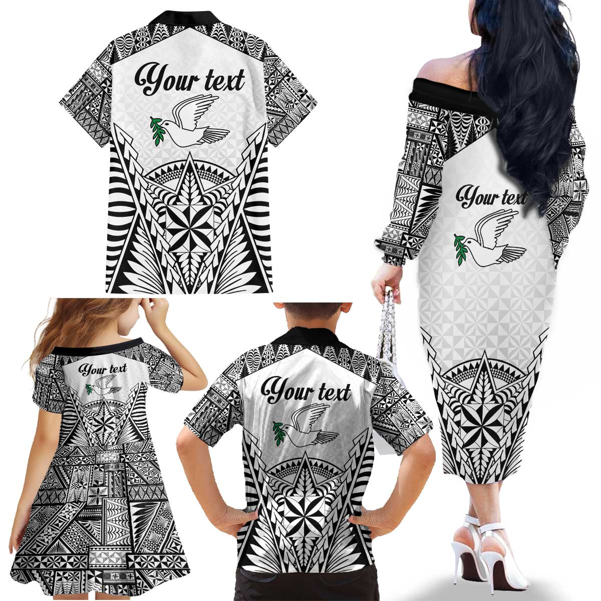 Personalised Tonga 676 Family Matching Off The Shoulder Long Sleeve Dress and Hawaiian Shirt Tribal Kupesi Ngatu Unique LT9 - Polynesian Pride