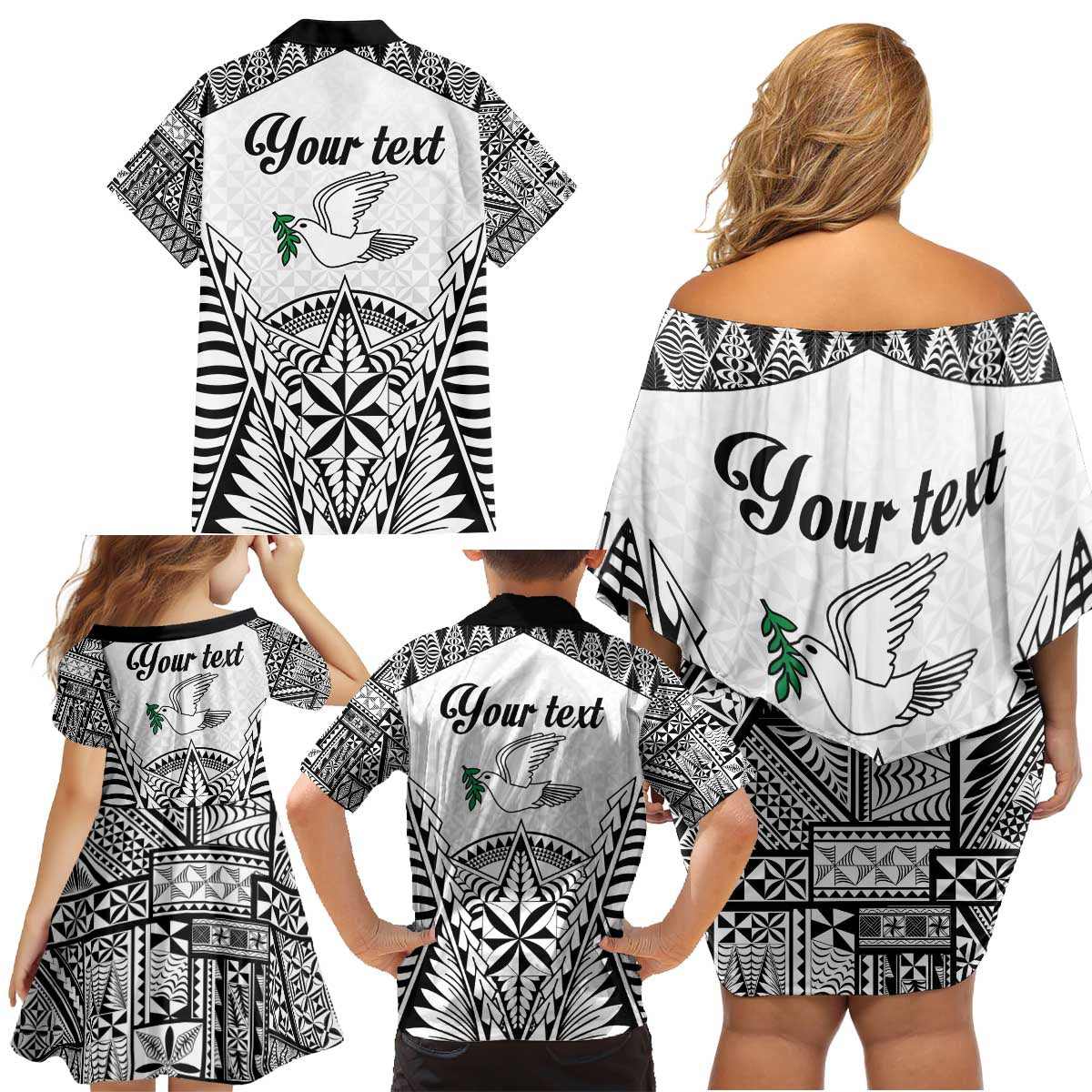 Personalised Tonga 676 Family Matching Off Shoulder Short Dress and Hawaiian Shirt Tribal Kupesi Ngatu Unique LT9 - Polynesian Pride