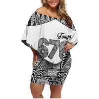 Personalised Tonga 676 Family Matching Off Shoulder Short Dress and Hawaiian Shirt Tribal Kupesi Ngatu Unique LT9 Mom's Dress White - Polynesian Pride