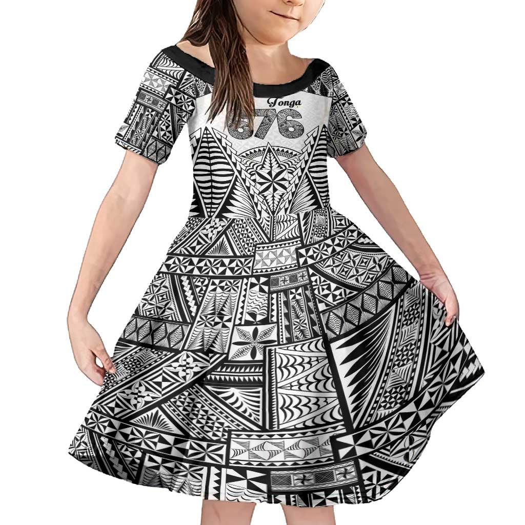 Personalised Tonga 676 Family Matching Tank Maxi Dress and Hawaiian Shirt Tribal Kupesi Ngatu Unique LT9 Daughter's Dress White - Polynesian Pride