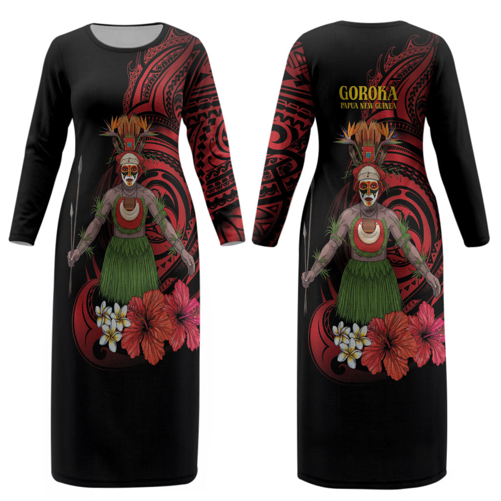 Huli Wigmen Tribe Hela Province Couples Matching Long Sleeve Bodycon Dress and Long Sleeve Button Shirt Papua New Guinea Indigenous Pattern LT9 - Polynesian Pride