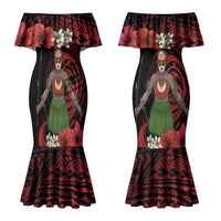 Huli Wigmen Tribe Hela Province Couples Matching Mermaid Dress and Long Sleeve Button Shirt Papua New Guinea Indigenous Pattern LT9 - Polynesian Pride