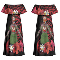 Huli Wigmen Tribe Hela Province Couples Matching Off Shoulder Maxi Dress and Long Sleeve Button Shirt Papua New Guinea Indigenous Pattern LT9 - Polynesian Pride