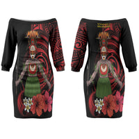 Huli Wigmen Tribe Hela Province Couples Matching Off The Shoulder Long Sleeve Dress and Long Sleeve Button Shirt Papua New Guinea Indigenous Pattern LT9 - Polynesian Pride