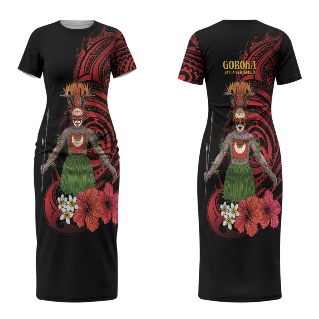 Huli Wigmen Tribe Hela Province Couples Matching Short Sleeve Bodycon Dress and Long Sleeve Button Shirt Papua New Guinea Indigenous Pattern LT9 - Polynesian Pride