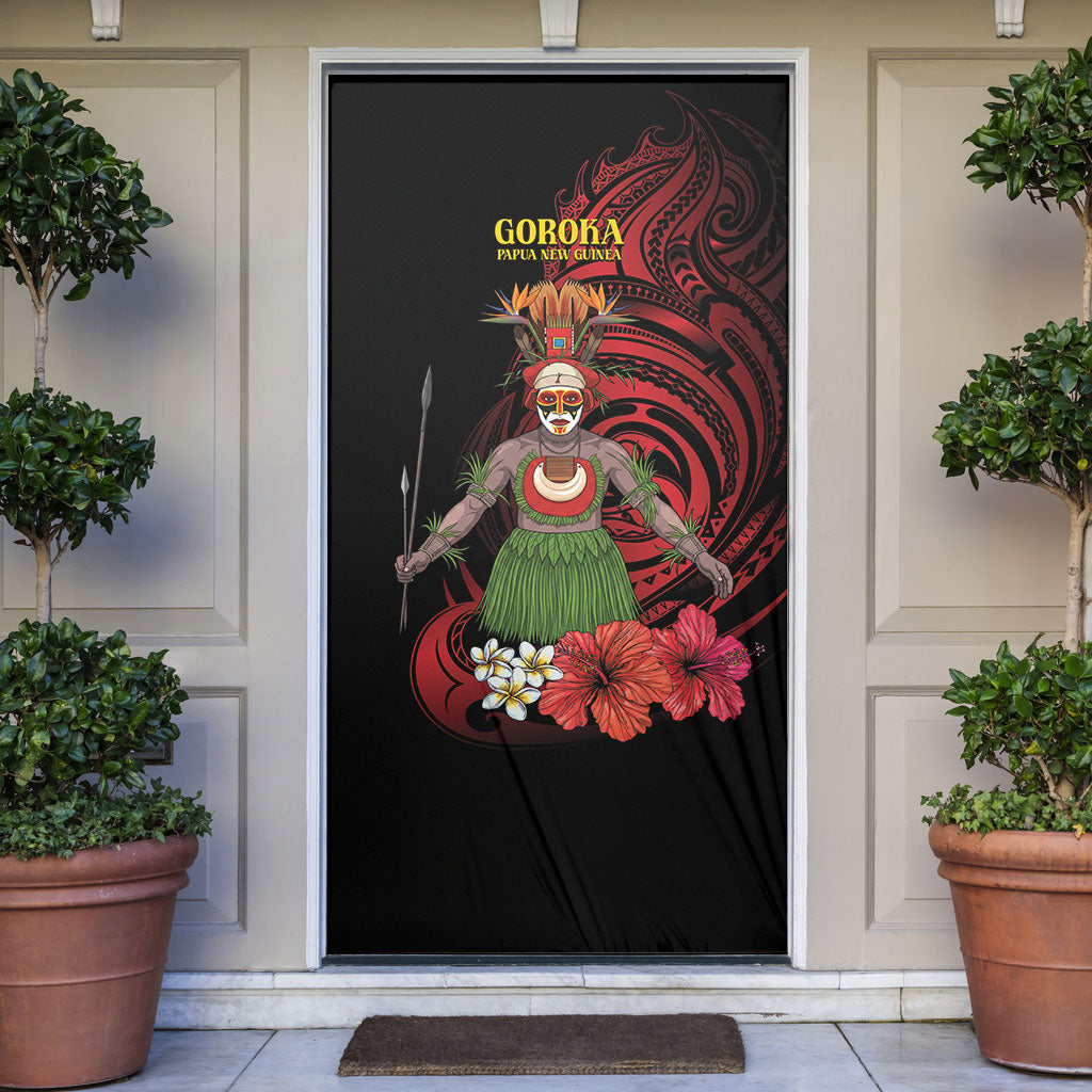 Huli Wigmen Tribe Hela Province Door Cover Papua New Guinea Indigenous Pattern LT9 Black - Polynesian Pride