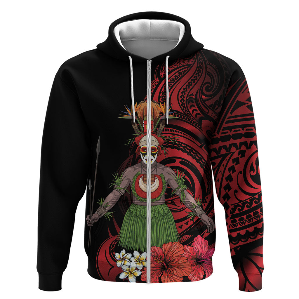 Huli Wigmen Tribe Hela Province Hoodie Papua New Guinea Indigenous Pattern LT9 Zip Hoodie Black - Polynesian Pride
