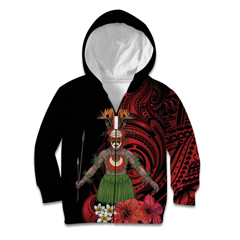 Huli Wigmen Tribe Hela Province Kid Hoodie Papua New Guinea Indigenous Pattern LT9 Zip Hoodie Black - Polynesian Pride