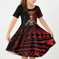 Huli Wigmen Tribe Hela Province Kid Short Sleeve Dress Papua New Guinea Indigenous Pattern LT9 KID Black - Polynesian Pride
