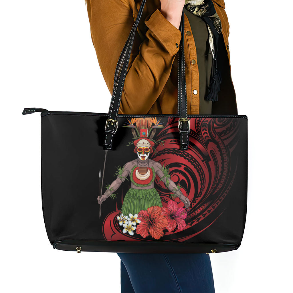Huli Wigmen Tribe Hela Province Leather Tote Bag Papua New Guinea Indigenous Pattern LT9 - Polynesian Pride