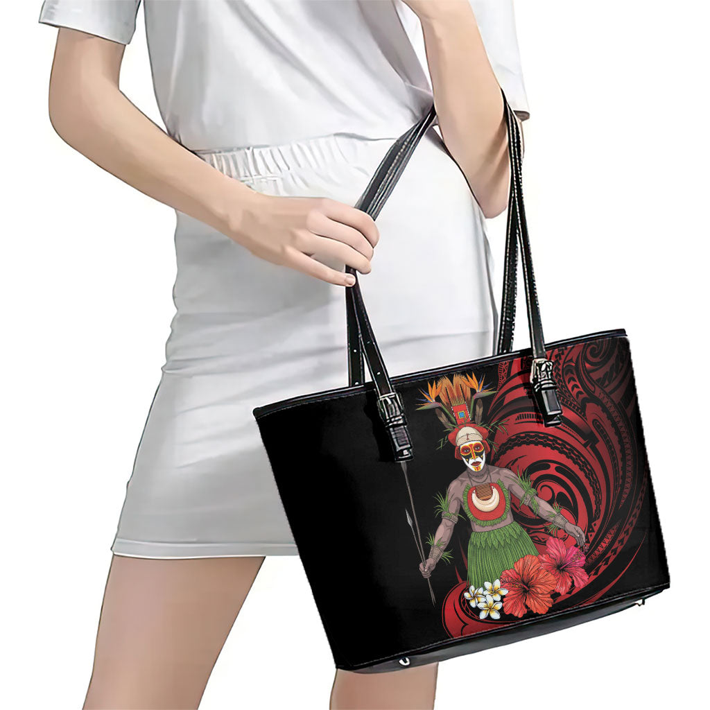 Huli Wigmen Tribe Hela Province Leather Tote Bag Papua New Guinea Indigenous Pattern LT9 - Polynesian Pride