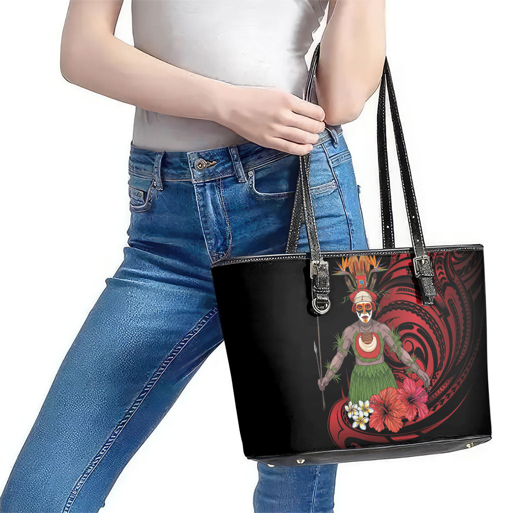 Huli Wigmen Tribe Hela Province Leather Tote Bag Papua New Guinea Indigenous Pattern LT9 - Polynesian Pride