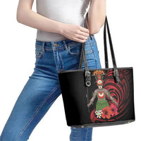 Huli Wigmen Tribe Hela Province Leather Tote Bag Papua New Guinea Indigenous Pattern LT9 - Polynesian Pride