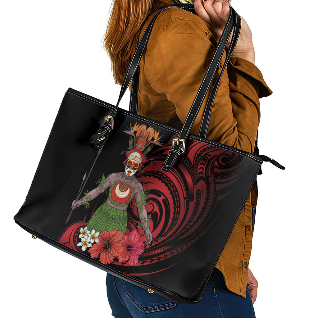 Huli Wigmen Tribe Hela Province Leather Tote Bag Papua New Guinea Indigenous Pattern LT9 - Polynesian Pride
