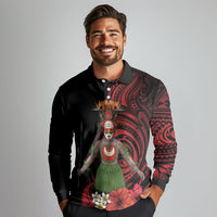 Huli Wigmen Tribe Hela Province Long Sleeve Polo Shirt Papua New Guinea Indigenous Pattern LT9 - Polynesian Pride