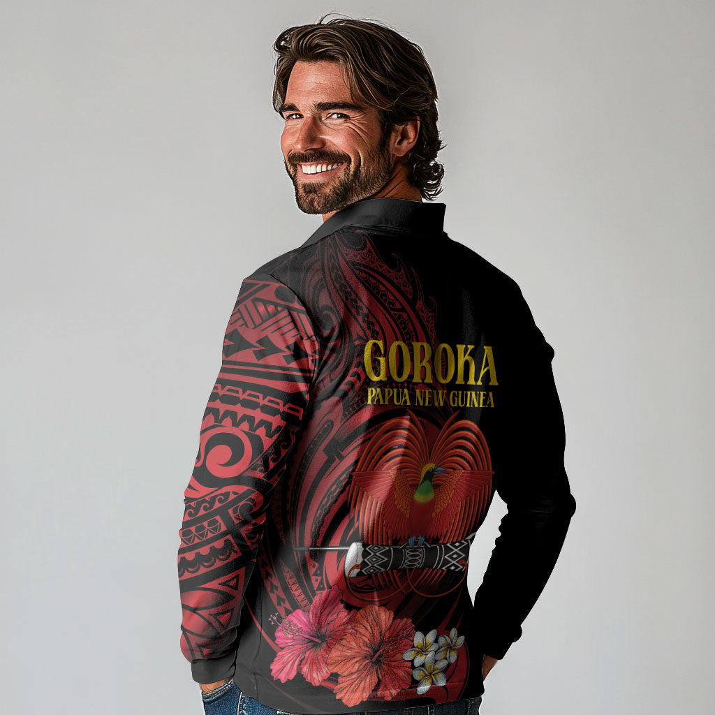 Huli Wigmen Tribe Hela Province Long Sleeve Polo Shirt Papua New Guinea Indigenous Pattern LT9 - Polynesian Pride
