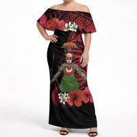 Huli Wigmen Tribe Hela Province Off Shoulder Maxi Dress Papua New Guinea Indigenous Pattern LT9 Women Black - Polynesian Pride