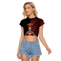 Huli Wigmen Tribe Hela Province Raglan Cropped T Shirt Papua New Guinea Indigenous Pattern LT9 Female Black - Polynesian Pride