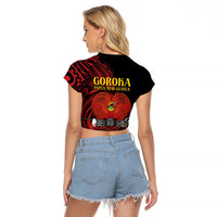 Huli Wigmen Tribe Hela Province Raglan Cropped T Shirt Papua New Guinea Indigenous Pattern LT9 - Polynesian Pride