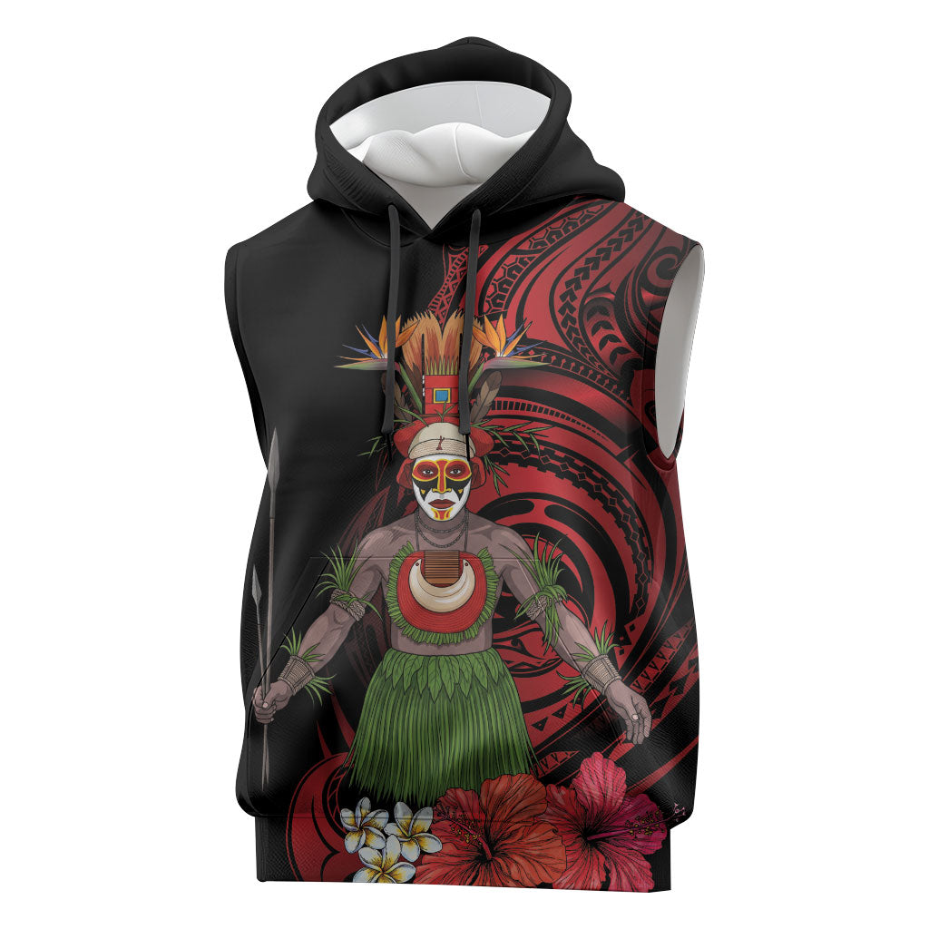 Huli Wigmen Tribe Hela Province Sleeveless Hoodie Papua New Guinea Indigenous Pattern LT9 Black - Polynesian Pride
