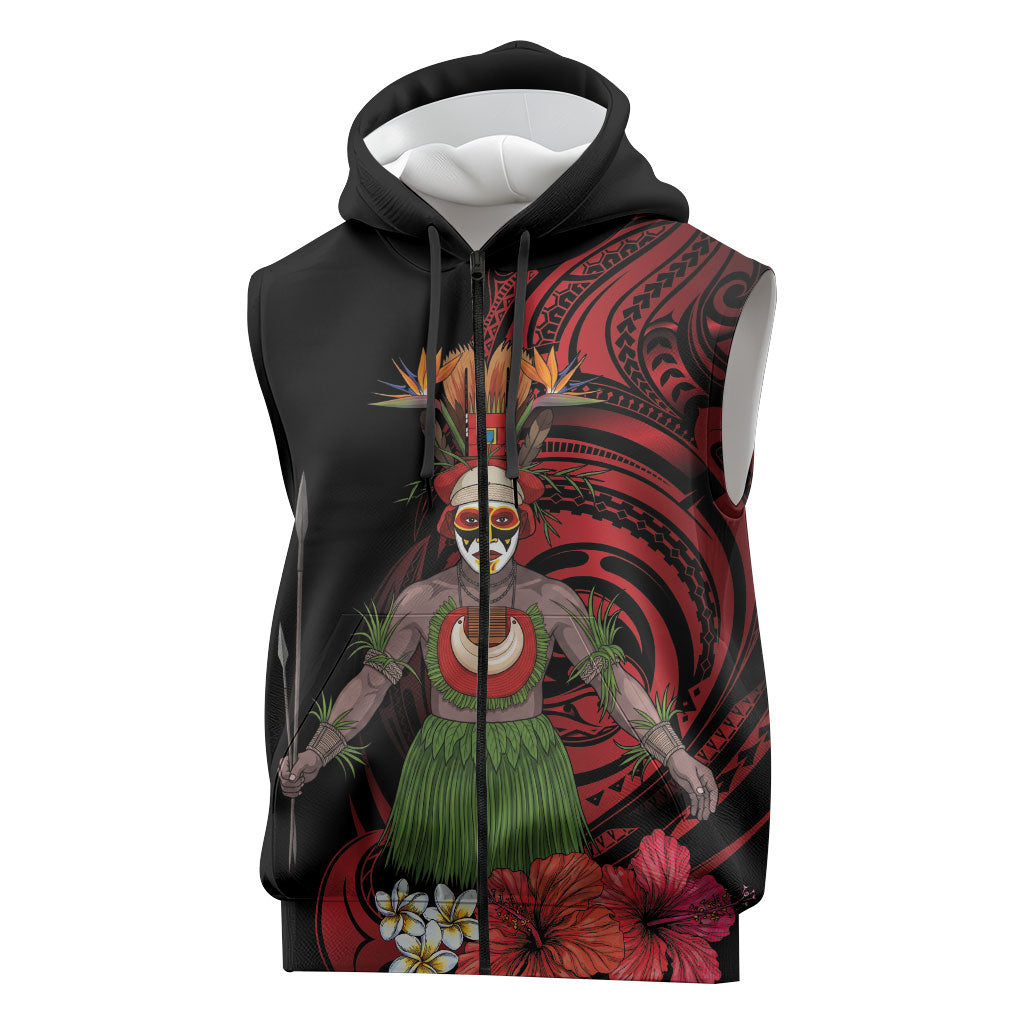 Huli Wigmen Tribe Hela Province Sleeveless Zip Hoodie Papua New Guinea Indigenous Pattern LT9 Black - Polynesian Pride