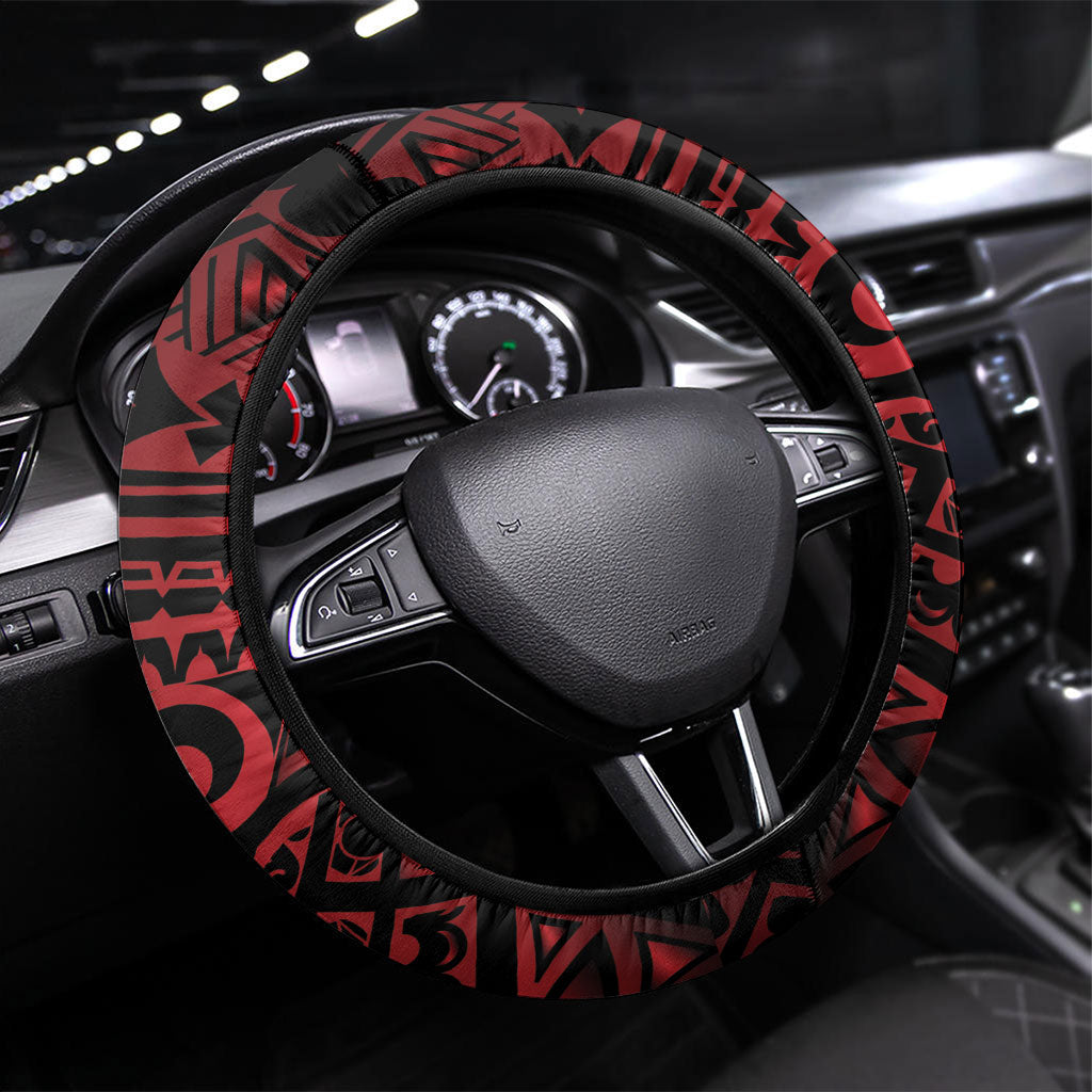 Huli Wigmen Tribe Hela Province Steering Wheel Cover Papua New Guinea Indigenous Pattern LT9 Universal Fit Black - Polynesian Pride