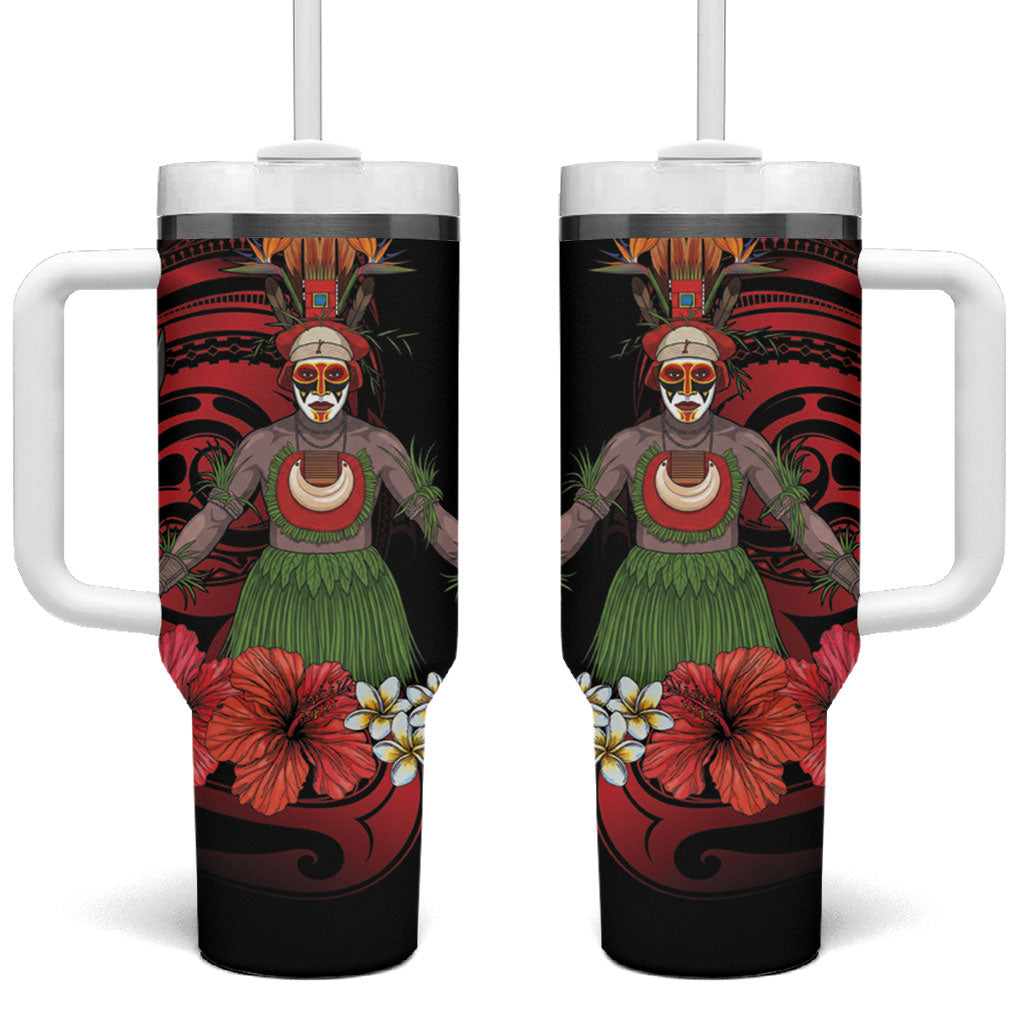 Huli Wigmen Tribe Hela Province Tumbler With Handle Papua New Guinea Indigenous Pattern LT9 One Size: 40 oz Black - Polynesian Pride