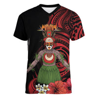 Huli Wigmen Tribe Hela Province Women V-Neck T-Shirt Papua New Guinea Indigenous Pattern LT9 Female Black - Polynesian Pride