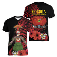 Huli Wigmen Tribe Hela Province Women V-Neck T-Shirt Papua New Guinea Indigenous Pattern LT9 - Polynesian Pride