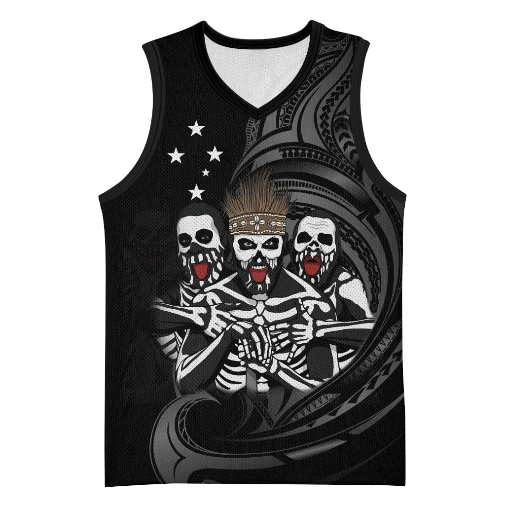 Skeleton Tribe Simbu Province Basketball Jersey Papua New Guinea Indigenous Pattern LT9 Unisex Black - Polynesian Pride