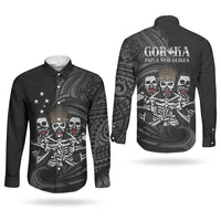 Skeleton Tribe Simbu Province Couples Matching Long Sleeve Bodycon Dress and Long Sleeve Button Shirt Papua New Guinea Indigenous Pattern LT9 - Polynesian Pride