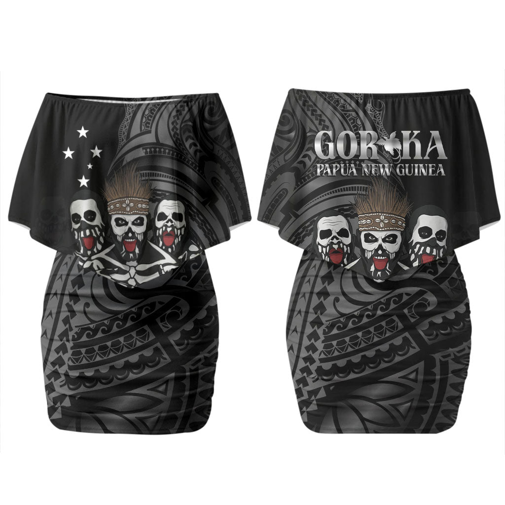 Skeleton Tribe Simbu Province Couples Matching Off Shoulder Short Dress and Hawaiian Shirt Papua New Guinea Indigenous Pattern LT9 - Polynesian Pride