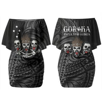 Skeleton Tribe Simbu Province Couples Matching Off Shoulder Short Dress and Hawaiian Shirt Papua New Guinea Indigenous Pattern LT9 - Polynesian Pride