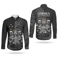 Skeleton Tribe Simbu Province Couples Matching Off The Shoulder Long Sleeve Dress and Long Sleeve Button Shirt Papua New Guinea Indigenous Pattern LT9 - Polynesian Pride