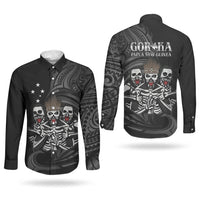 Skeleton Tribe Simbu Province Couples Matching Short Sleeve Bodycon Dress and Long Sleeve Button Shirt Papua New Guinea Indigenous Pattern LT9 - Polynesian Pride