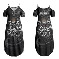 Skeleton Tribe Simbu Province Couples Matching Summer Maxi Dress and Long Sleeve Button Shirt Papua New Guinea Indigenous Pattern LT9 - Polynesian Pride
