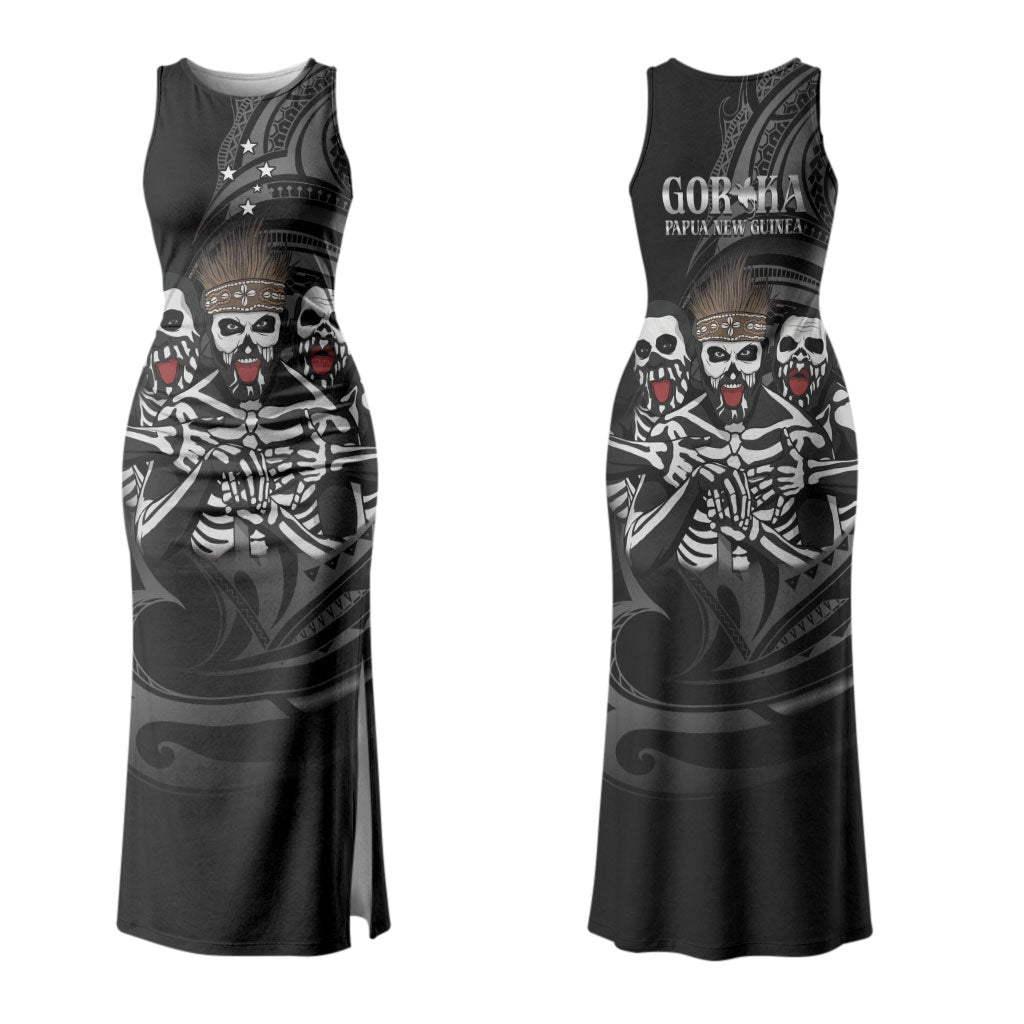 Skeleton Tribe Simbu Province Couples Matching Tank Maxi Dress and Hawaiian Shirt Papua New Guinea Indigenous Pattern LT9 - Polynesian Pride
