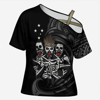 Skeleton Tribe Simbu Province Cross Shoulder Shirt Papua New Guinea Indigenous Pattern LT9 Female Black - Polynesian Pride