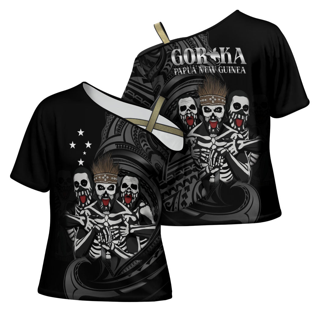 Skeleton Tribe Simbu Province Cross Shoulder Shirt Papua New Guinea Indigenous Pattern LT9 - Polynesian Pride