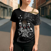 Skeleton Tribe Simbu Province Cross Shoulder Shirt Papua New Guinea Indigenous Pattern LT9 - Polynesian Pride