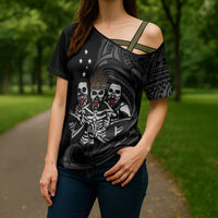 Skeleton Tribe Simbu Province Cross Shoulder Shirt Papua New Guinea Indigenous Pattern LT9 - Polynesian Pride