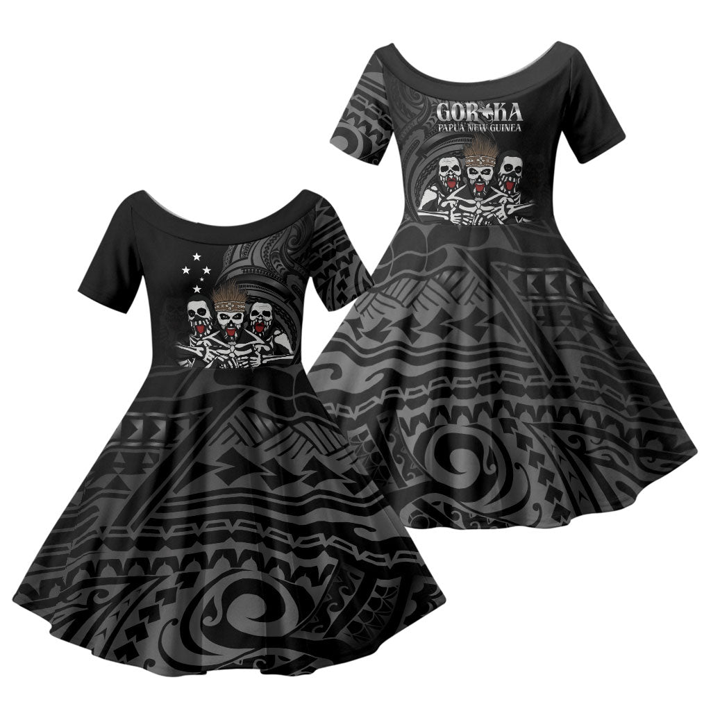 Skeleton Tribe Simbu Province Family Matching Short Sleeve Bodycon Dress and Hawaiian Shirt Papua New Guinea Indigenous Pattern LT9 Daughter's Dress Black - Polynesian Pride