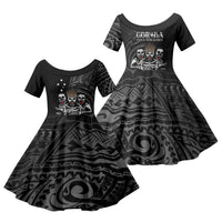 Skeleton Tribe Simbu Province Family Matching Tank Maxi Dress and Hawaiian Shirt Papua New Guinea Indigenous Pattern LT9 Daughter's Dress Black - Polynesian Pride