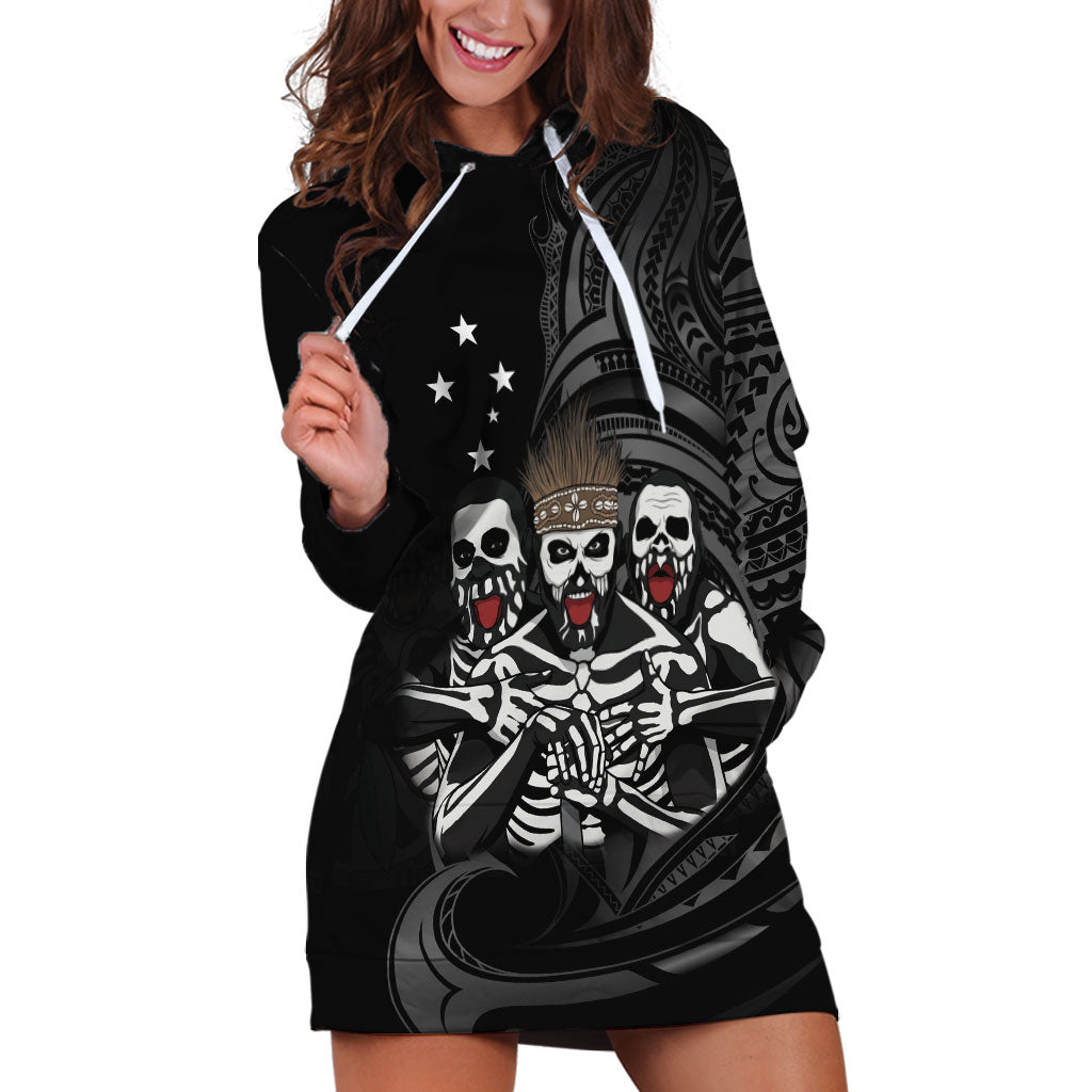 Skeleton Tribe Simbu Province Hoodie Dress Papua New Guinea Indigenous Pattern LT9 Black - Polynesian Pride