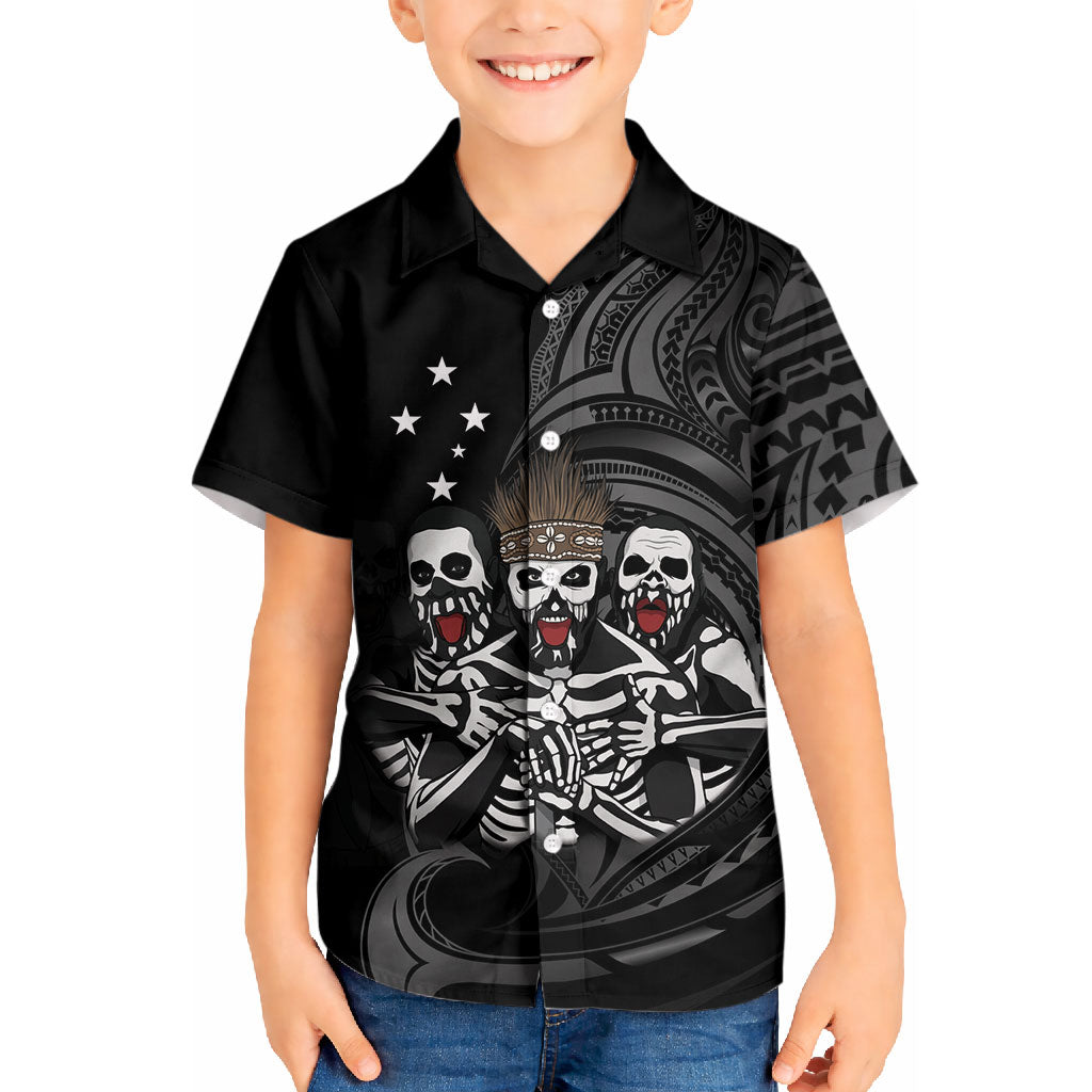 Skeleton Tribe Simbu Province Kid Hawaiian Shirt Papua New Guinea Indigenous Pattern LT9 Kid Black - Polynesian Pride